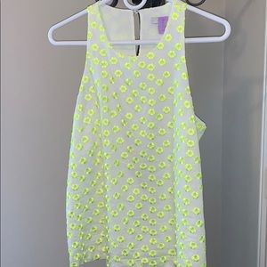 J Crew neon yellow, white embroidered flower top